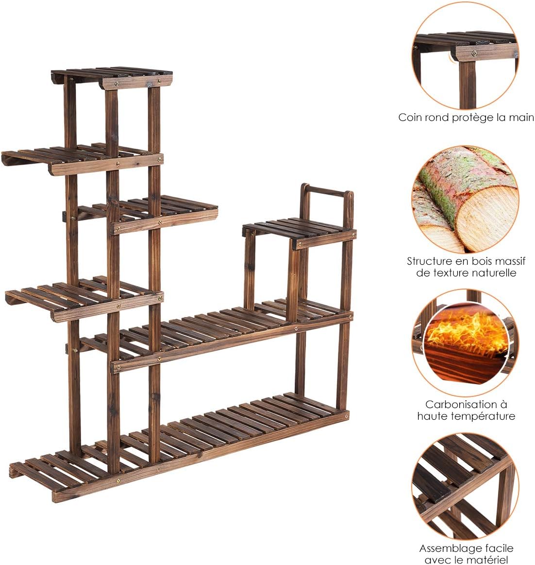 Étagère à fleurs en bois à 7 niveaux porte plante durable décoration décorative 120x25x120cm - 6