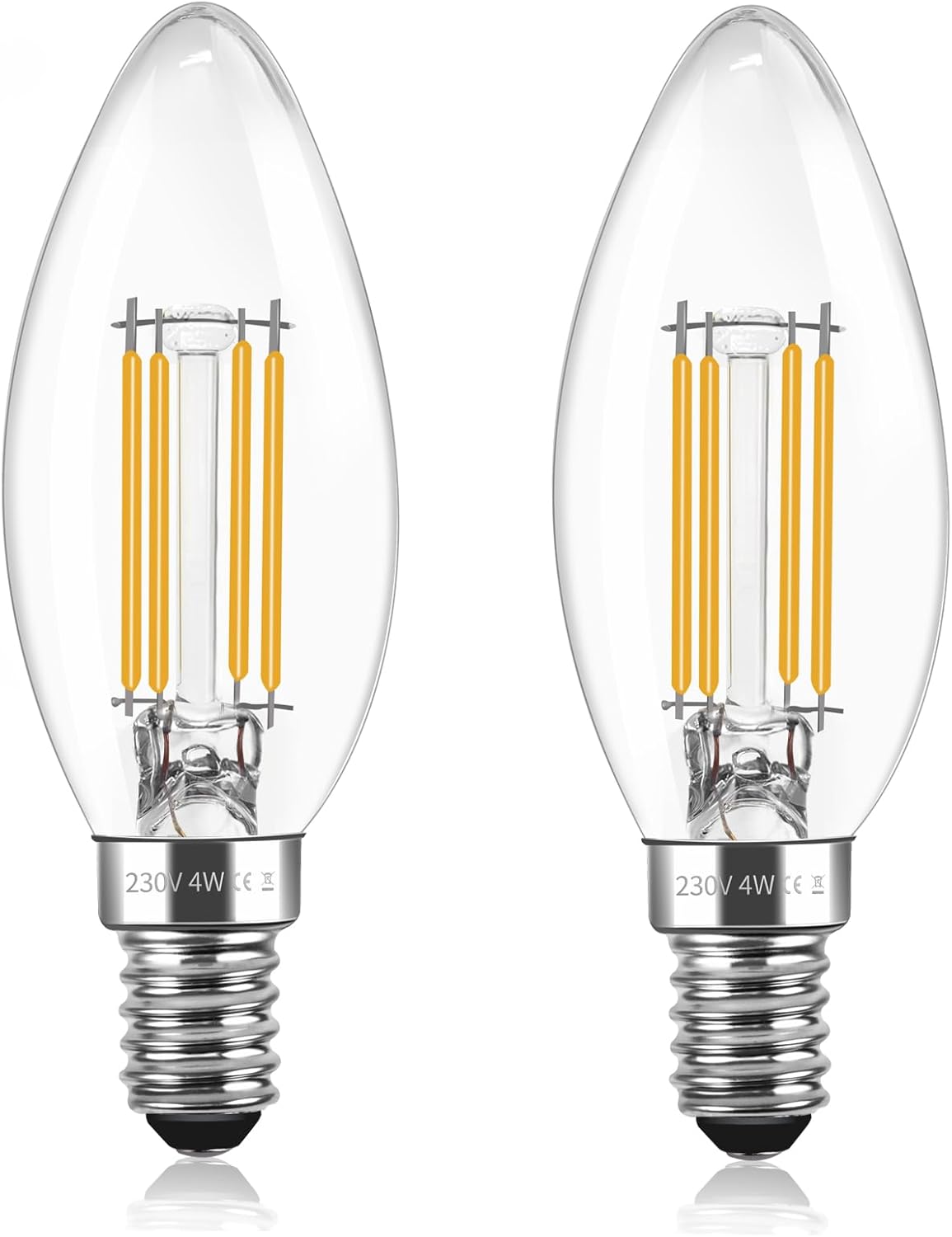 Zestaw 2 żarówek LED z żarnikiem C35 E14 4W, żarówka vintage E14, odpowiednik żarówki halogenowej 40W, 400 lm, ciepła biel 2700 K, prąd zmienny 2