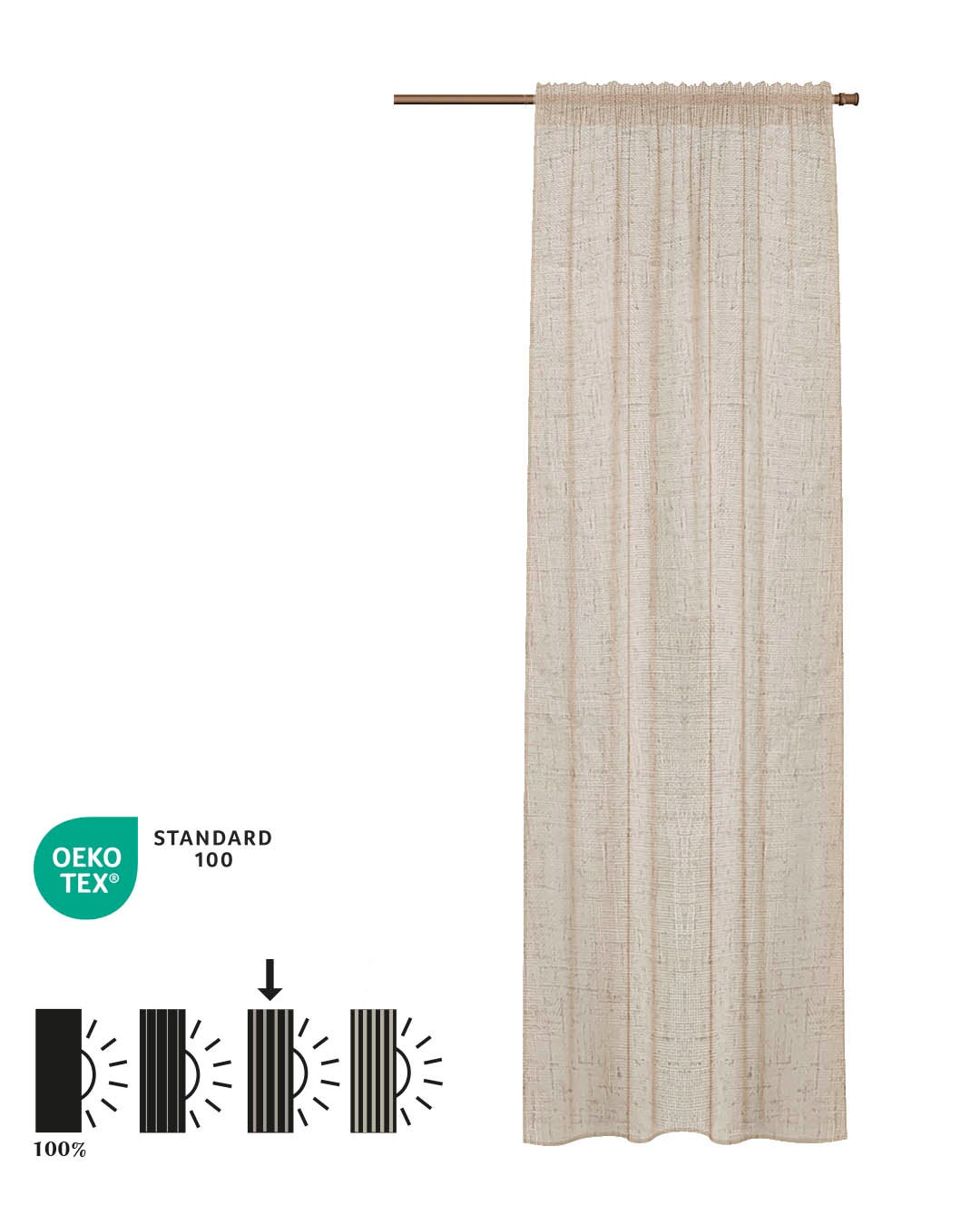 Rideau Tamisant Noa HOOMstyle - à galon fronceur - 140x270cm - Sable - 2