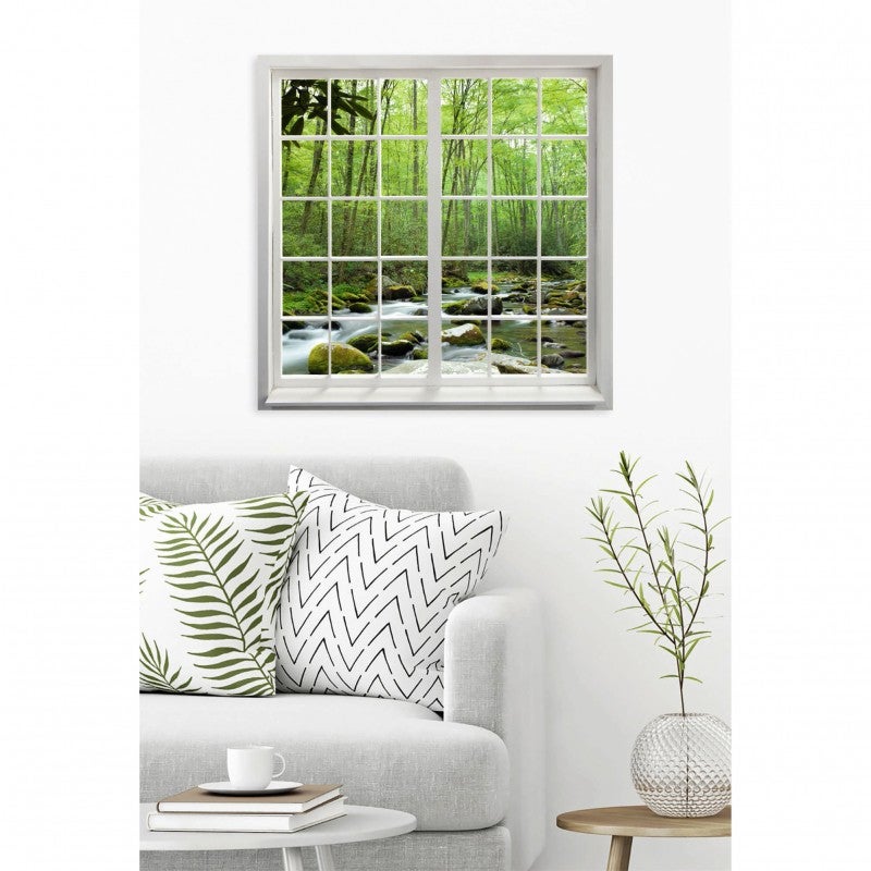 Tableau verre acrylique Regarder La Foret trompe l'oeil fenêtre 90 x 90 cm - Décoration murale photo pour la maison - 3
