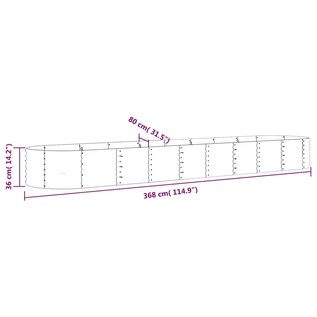 Jardinière de jardin | Pot de Fleurs Acier enduit de poudre 368x80x36 cm Vert CFW86964 - 6