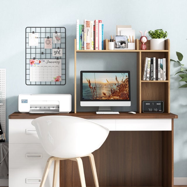 Organisateur de Bureau Étagère Bibliothèque 3 Niveaux avec 2 Dispositifs Anti-Renversement Naturel CW81279