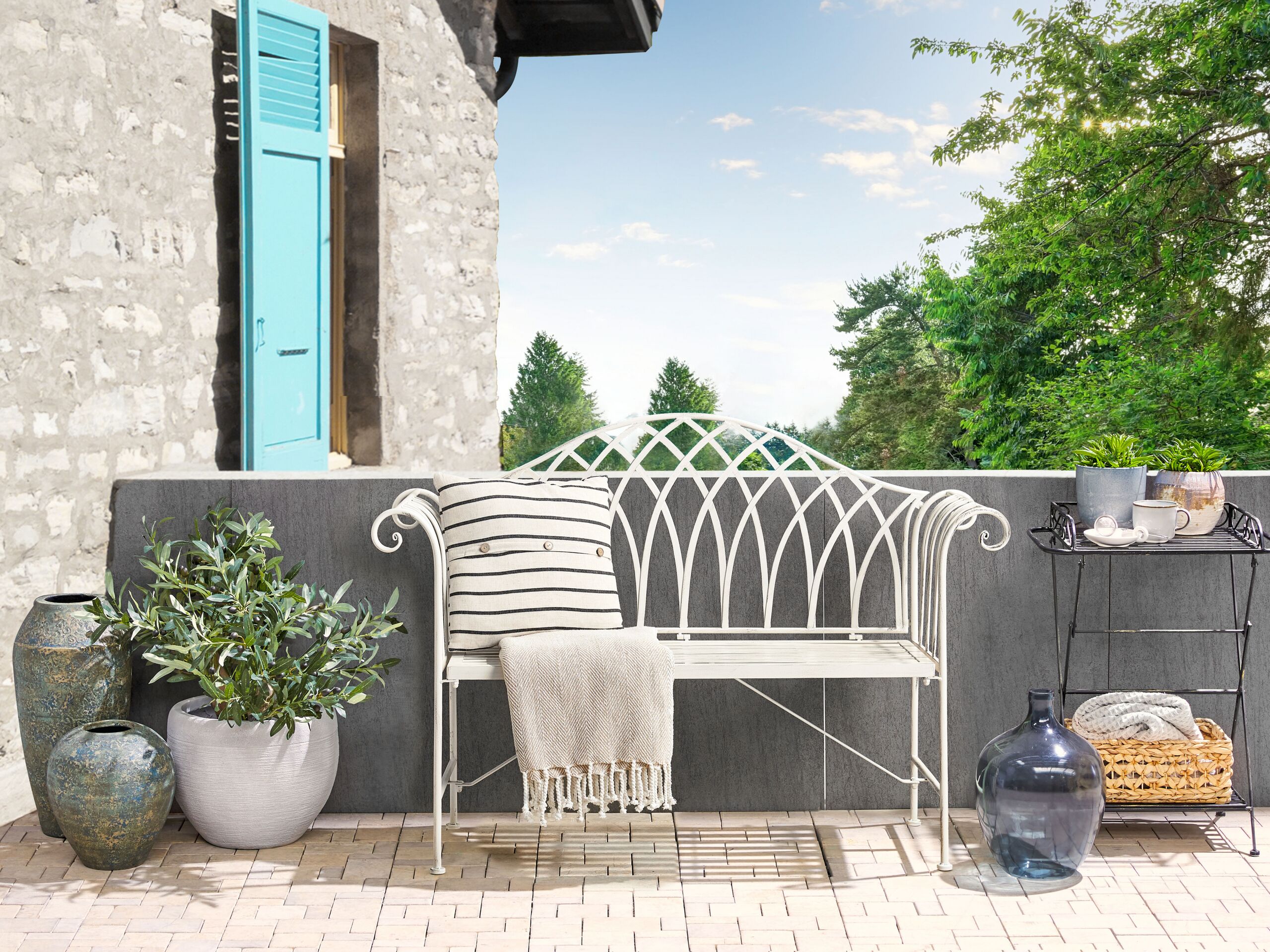 Bancă de grădină MILAZZO 130 cm Metal Alb