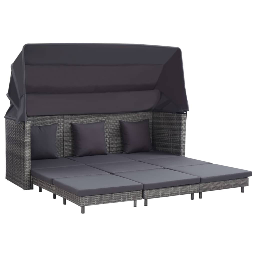 Maison exclusive - sofá cama extensible 3 plazas con capota ratán sintético gris