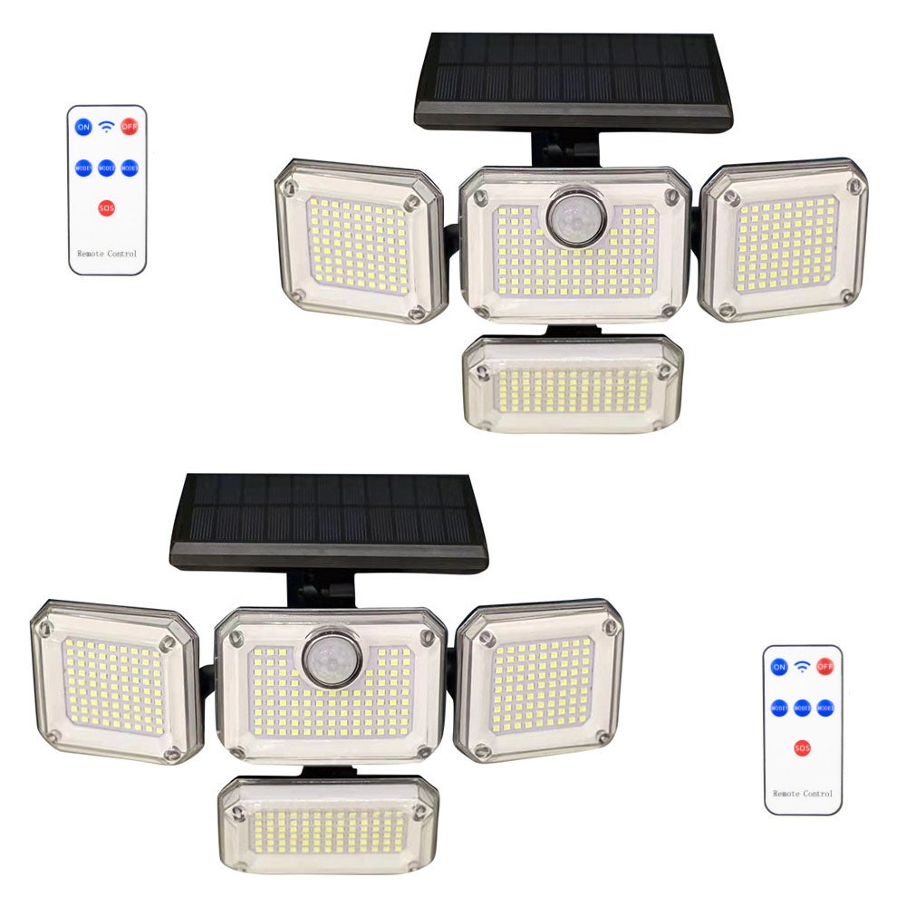 2 sztuki Zewnętrzne lampy solarne z czujnikiem ruchu 333 LED, solarne światła bezpieczeństwa, wodoodporne IP65, 3 tryby oświetlenia