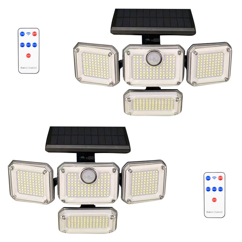 Zestaw 2 lamp solarnych do użytku na zewnątrz z czujnikiem ruchu, 333 diody LED, lampy bezpieczeństwa zasilane energią słoneczną, wodoodporność IP65