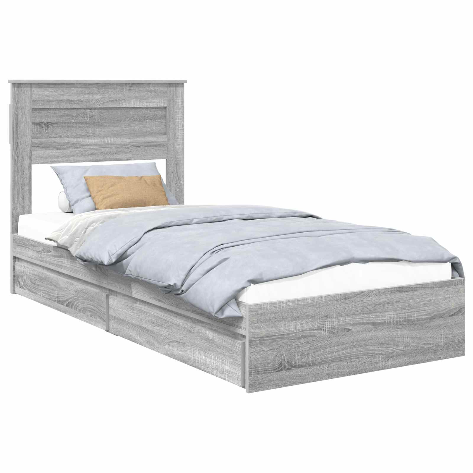 Lit avec rangement, panneau de bois, gris, pour la chambre, 75 × 190 cm - 2