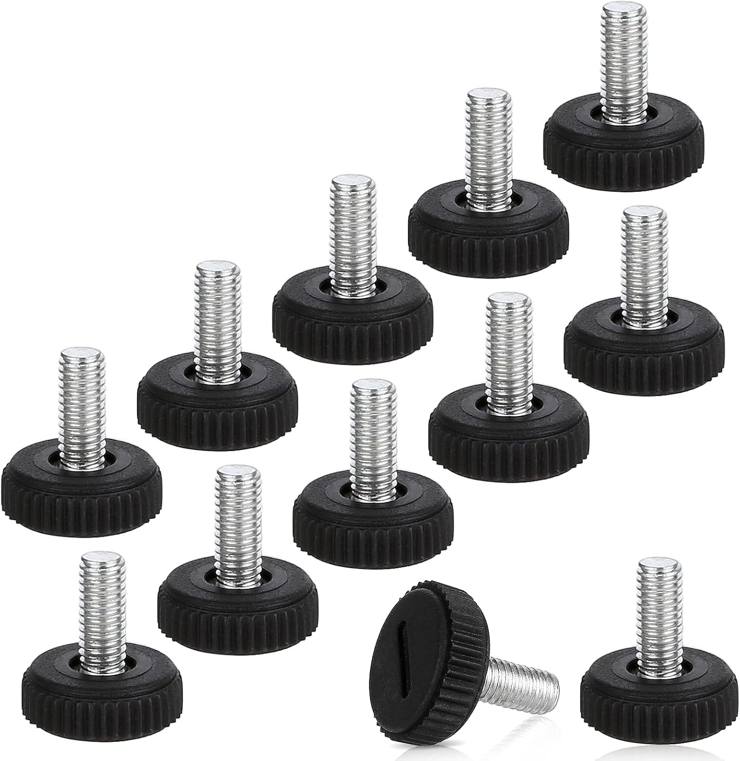 Opakowanie 12 szt. M6 x 20 mm - Czarne - Nóżki poziomujące do mebli, nóg, krzeseł, stołów
