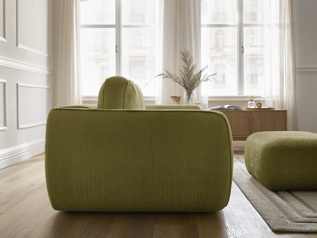 BOBOCHIC Canapé droit convertible 3 places DENISE tissu texturé avec pouf Vert - 7