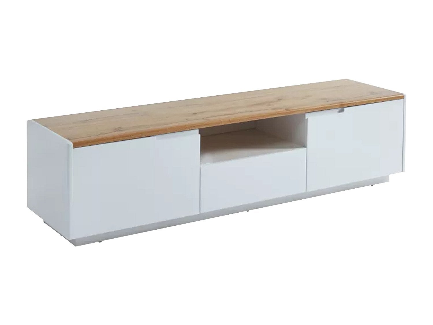 Meuble TV AMANI - 2 portes & 1 tiroir - MDF - Coloris: Blanc laqué et chêne - 3