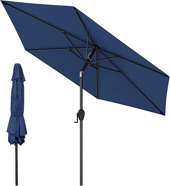 Parasol Jardin 2.8m Inclinable Avec Manivelle - Toile UV Bleu - GOPLUS Grand Parasol Extérieur