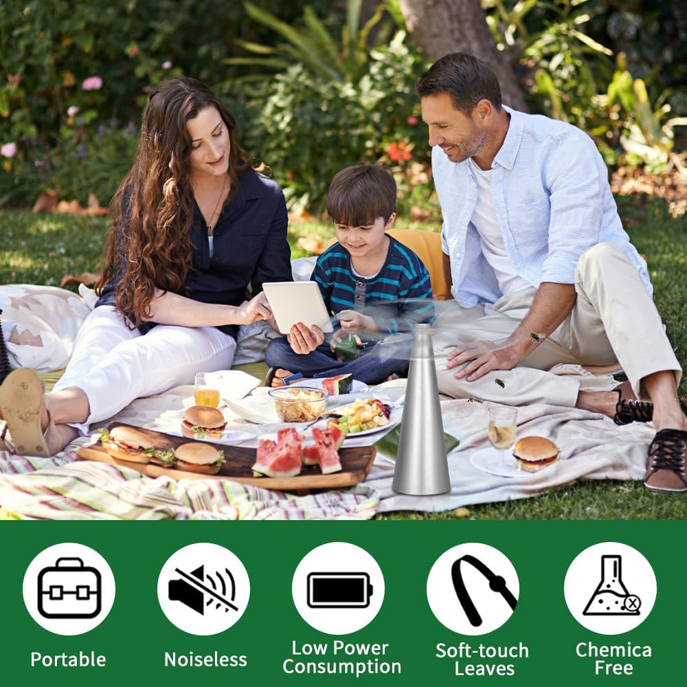 Ventilateur anti-insectes, ventilateur de table électrique portable et silencieux avec plusieurs pales pour dîner, pique-nique et barbecue (argent) - 2