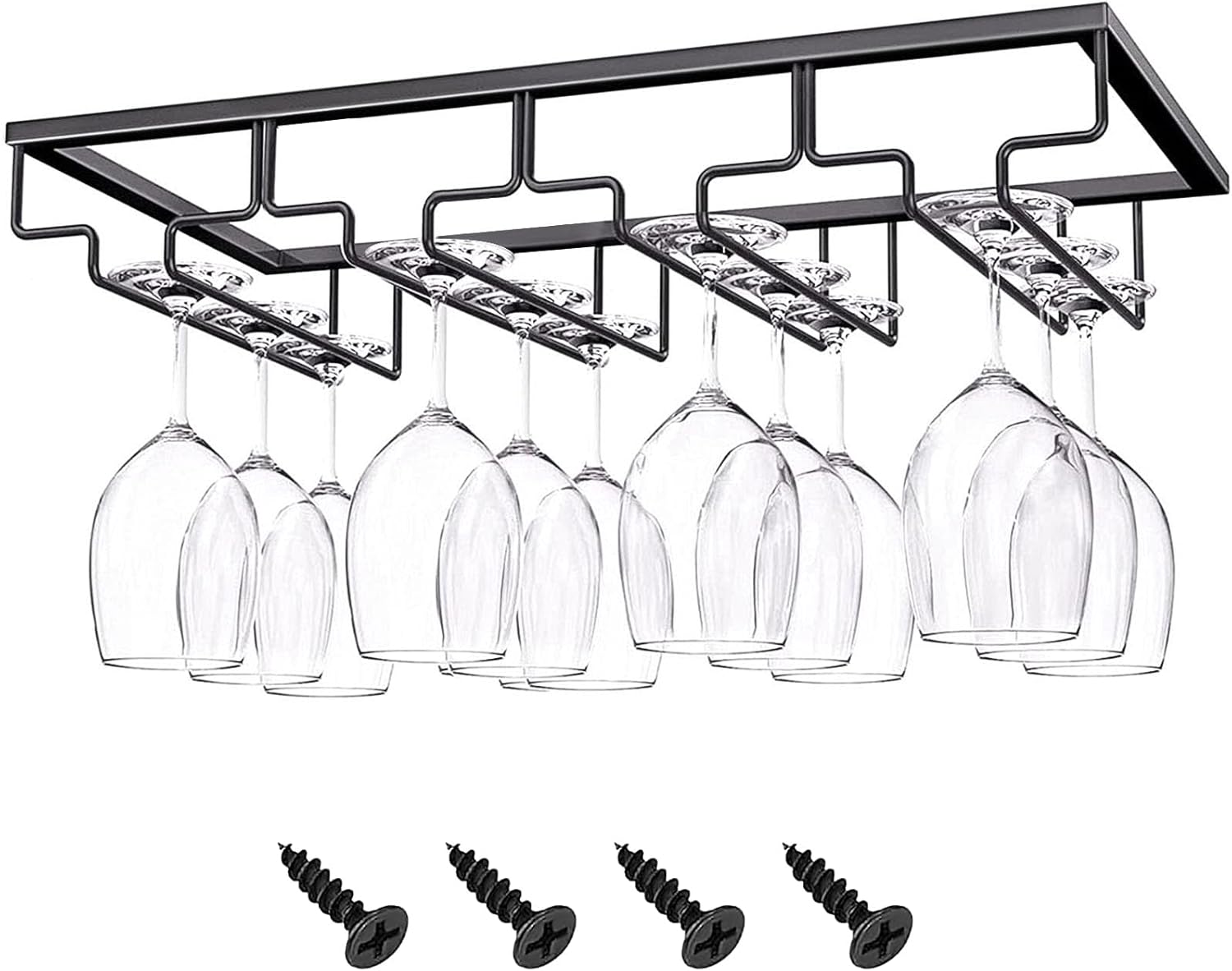 Metalowy stojak na kieliszki do wina z 4 rzędami uchwytów: mieści 8-12 kieliszków do wina dla rodzin, restauracji, hoteli i barów.