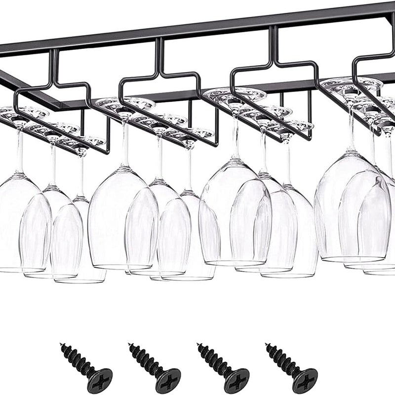 Metalowy stojak na kieliszki do wina z 4 rzędami uchwytów: mieści 8-12 kieliszków do wina dla rodzin, restauracji, hoteli i barów.