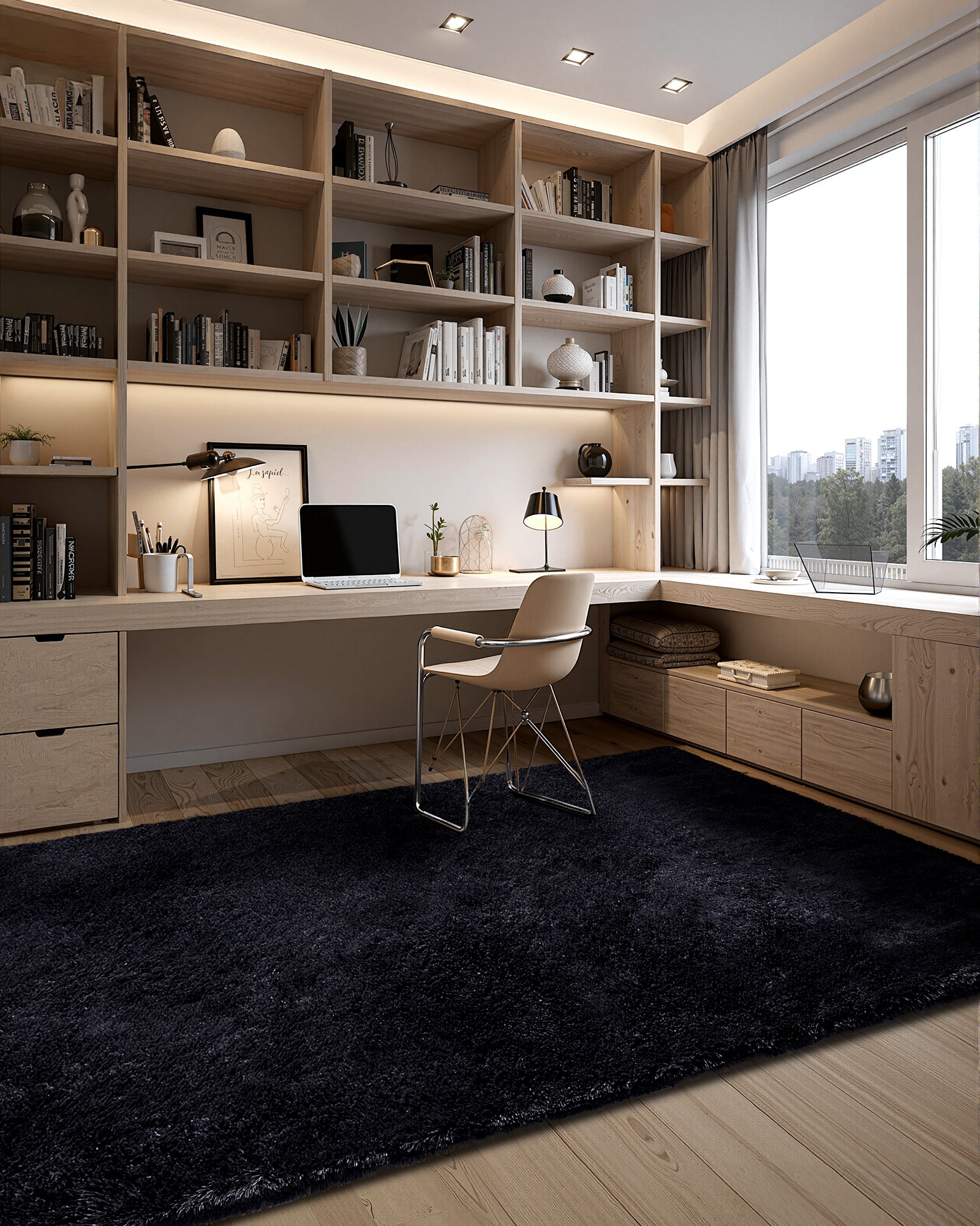 Tapete de sala VEVOR de pelo longo de 2,44 x 3,05 m, decoração moderna para interiores, antiderrapante, macio e fofo, com base não tecida, preto - 5