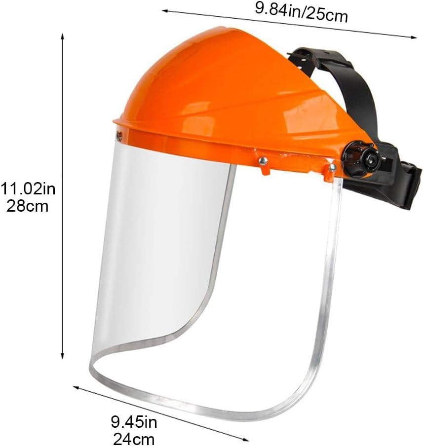 Écran facial de sécurité, visière légère et transparente avec serre-tête, la coupe, le débroussaillage et les travaux de construction, orange. - 4