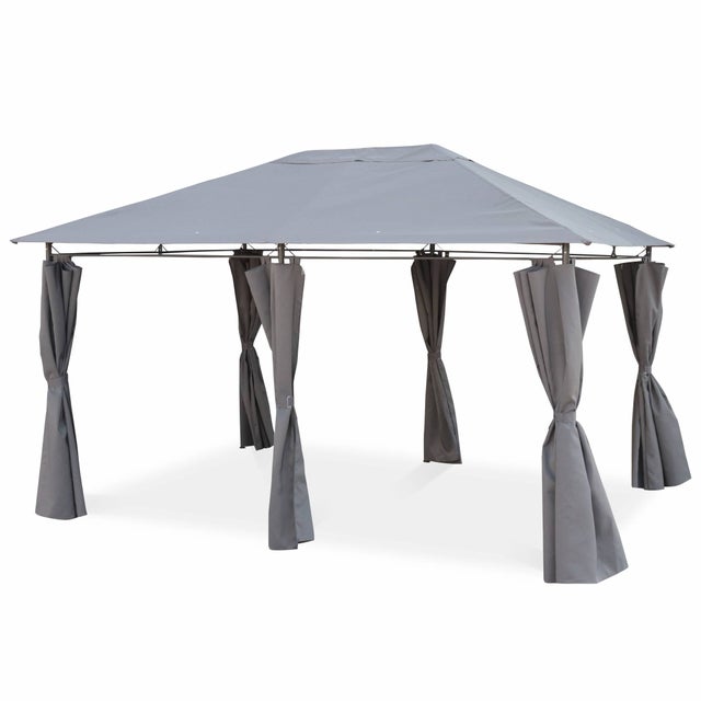 Tonnelle 3x4 m - Divio - Toile grise - Pergola avec rideaux. tente de jardin. barnum. chapiteau. réception DIVIO 3X4M