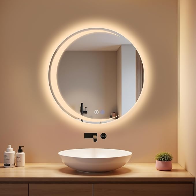 NETTLIFE Lustro z oświetleniem do łazienki, okrągłe lustro LED do łazienki IP44 80 cm, okrągłe lustro łazienkowe z funkcją dotykową