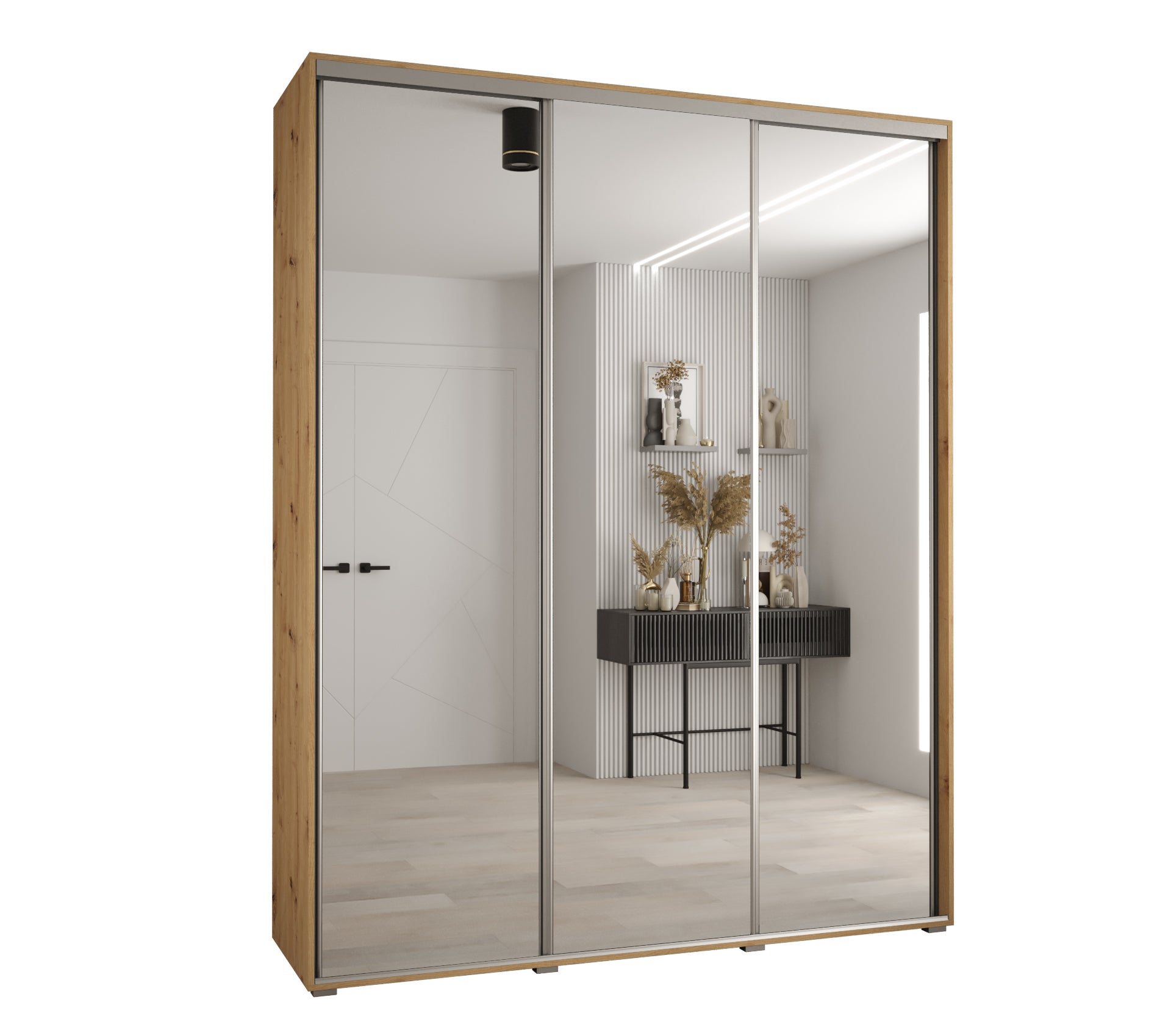 Szafa przesuwna z lustrem wysoka Davos 2 190 x 45 x 235,2 cm artisan + artisan + u. srebrny - Abiks Meble