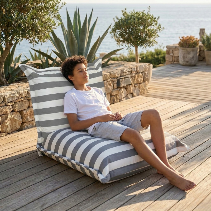 Pufe exterior riscas impermeável anti-uv BANANAIR 85 x 85 x 75 cm cinzento - 9