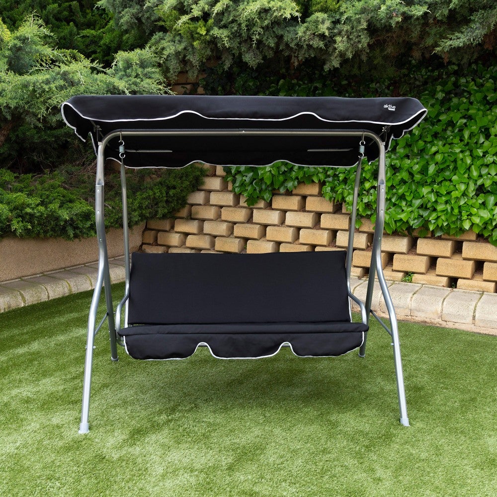 Cadeira de balanço de jardim preta com toldo inclinável de 3 lugares Aktive - 4