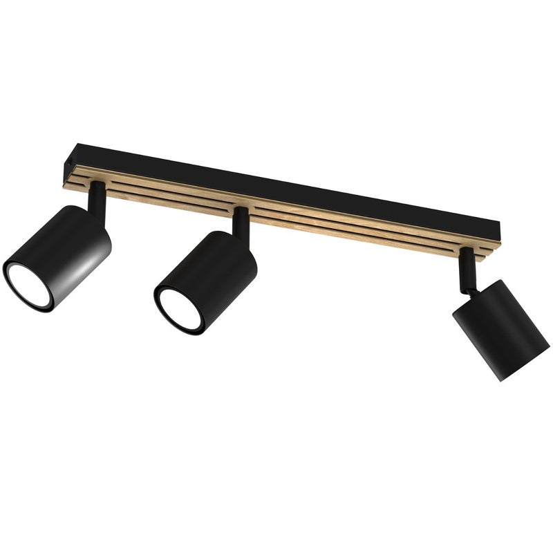 Reflektor sufitowy spot natynkowy Terra listwa czarny-jasne drewno 3xGU10x8W wym: 15,5 x 40 x 5,5 cm metal Luminex