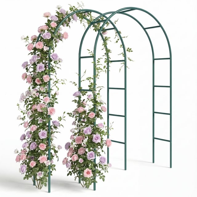 Lot de 2 arches métalliques pour plantes grimpantes - Métal laqué vert - 240 x 140 cm