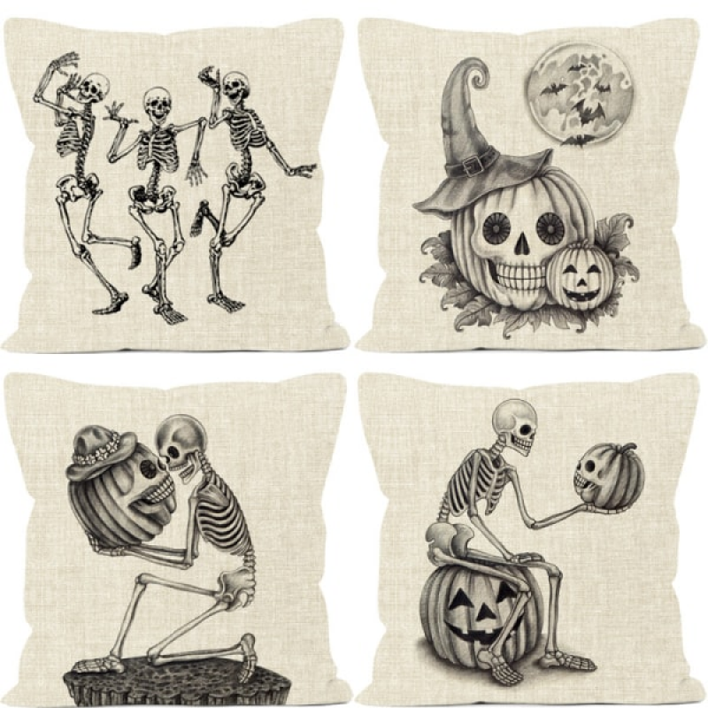Poszewki na poduszki Halloween 18 x 18 cali, zestaw poszewek na poduszki z czaszką dyni
