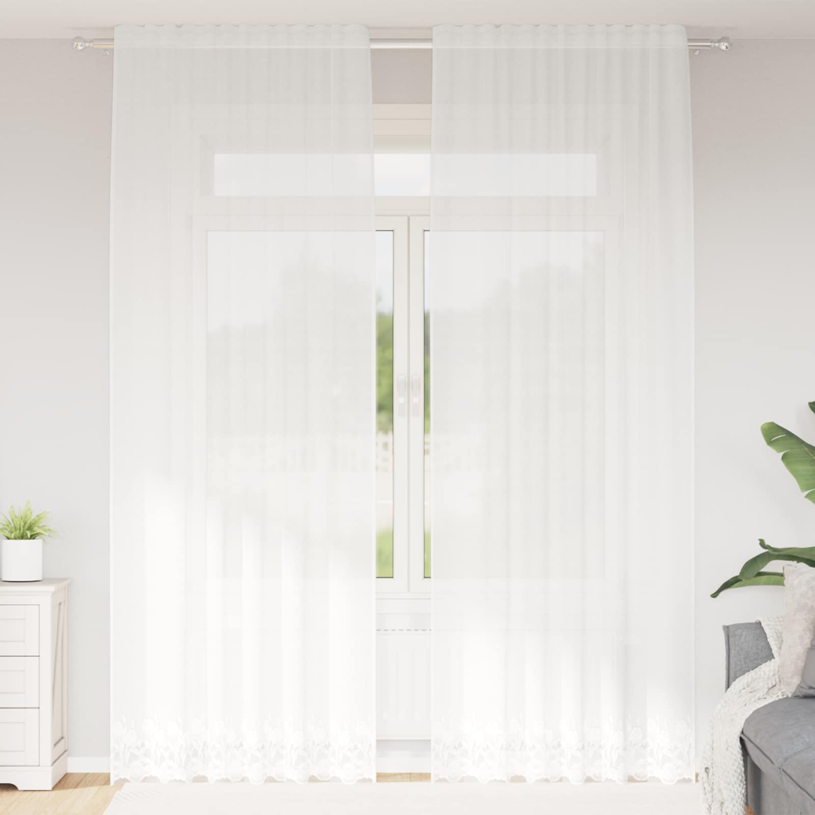 Firanka Koronkowa z zasłonami Biały 280 x 150 cm Poliester vidaXL