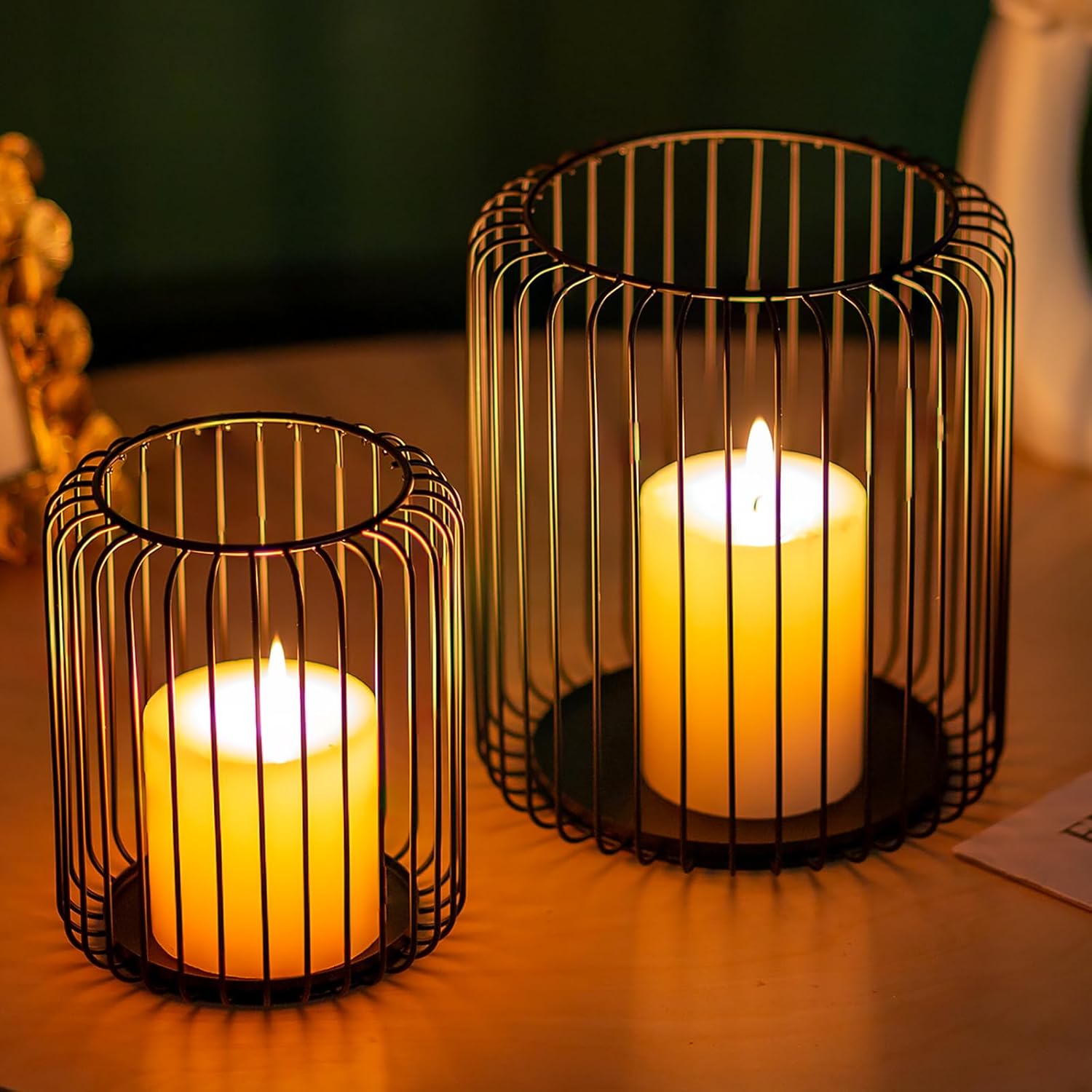 Set Di 3 Portacandele In Ferro Nero Altri 30-40 Cm – Decorativi Per Matrimoni, Tavolo E Camino