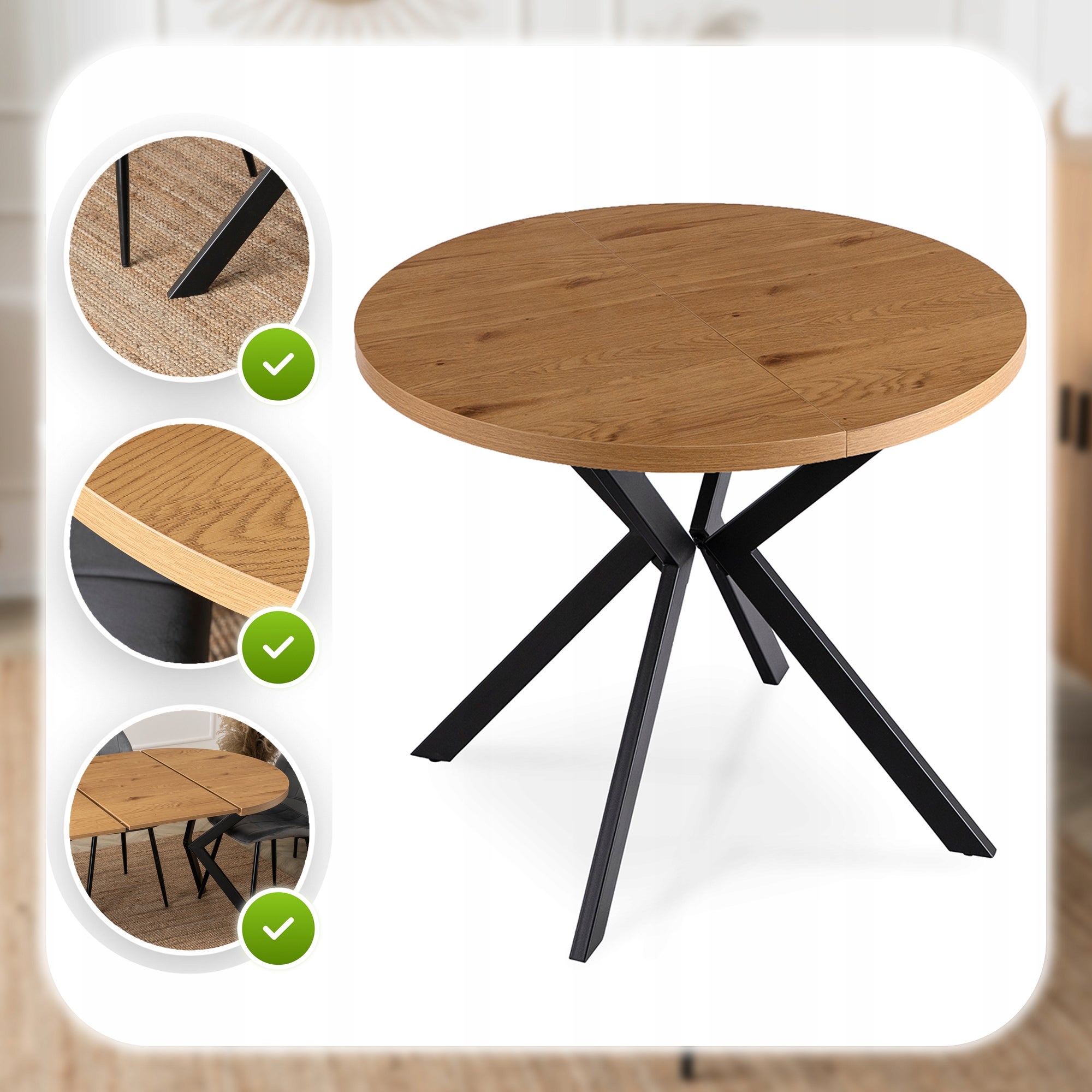 Stół Rozkładany Okrągły Kuchenny Do Jadalni Kuchni Salonu Loft Dąb LUGO - 6