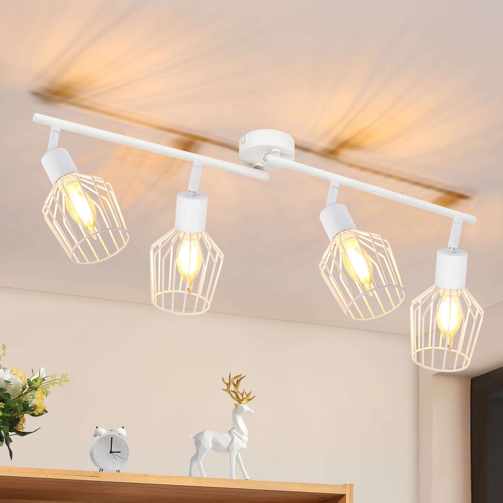 ZMH reflektory sufitowe E14 – metalowe, obrotowe 350°, przemysłowe, do korytarza, kinkiet do przedpokoju i salonu, białe