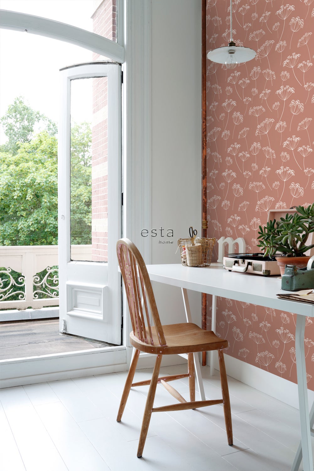 Papier peint ombelles terracotta et blanc - 53 cm x 10.05 m - ESTAhome - 7