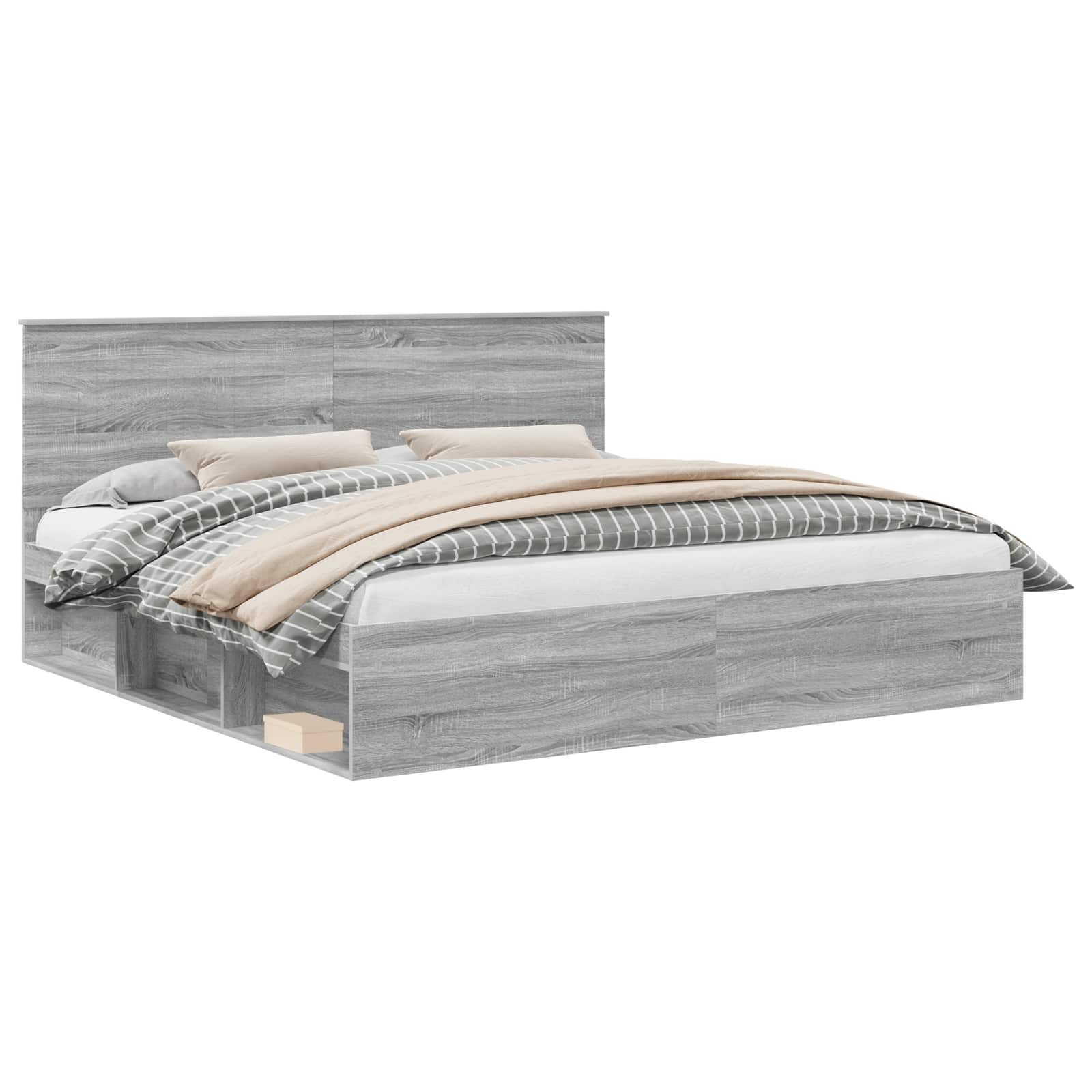 Cadre de lit gris 200 x 200 cm en bois de pin massif - 2
