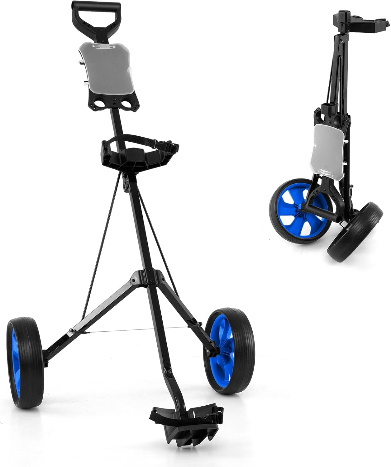 Wózek Golfowy z 2 Kółkami, Składany Wózek Golfowy z Ergonomicznym Uchwytem, Regulowanymi Paskami do Torby i 2 Kółkami, Łatwy w Prowadzeniu