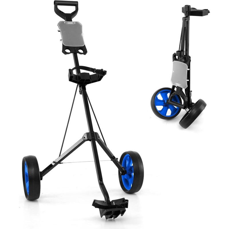 Wózek Golfowy z 2 Kółkami, Składany Wózek Golfowy z Ergonomicznym Uchwytem, Regulowanymi Paskami do Torby i 2 Kółkami, Łatwy w Prowadzeniu