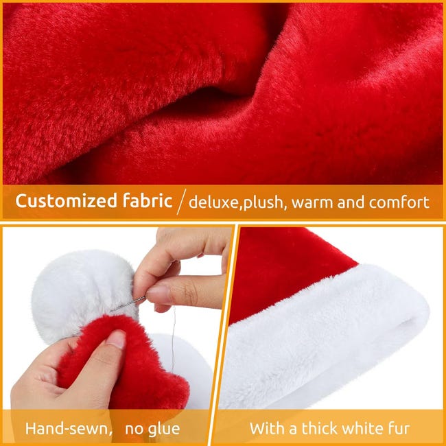 2 Bonnets De Père Noël En Peluche - Rouge Et Blanc - Pour Fêtes, Cosplay, Décoration - Taille Adulte/enfant