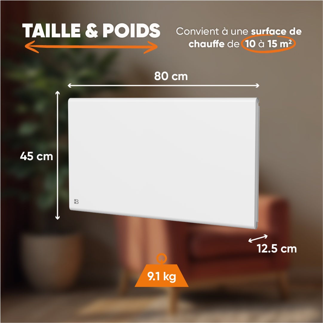 Radiateur électrique fixe à inertie sèche céramique+film 1500W Bestherm FREYA horizontal blanc - 5