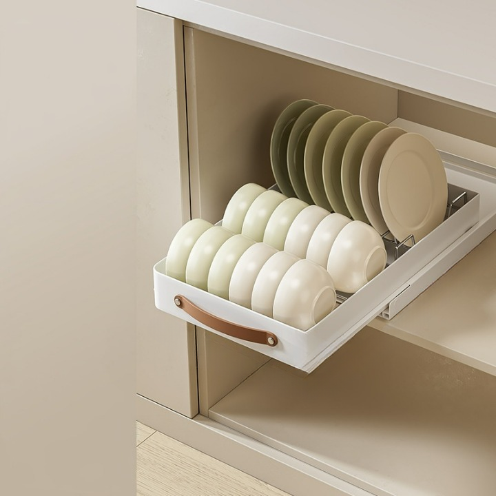 Kosz kuchenny do szuflady, półka do przechowywania przypraw i naczyń, wysuwany organizer, biały stojak na naczynia, 30*48 cm
