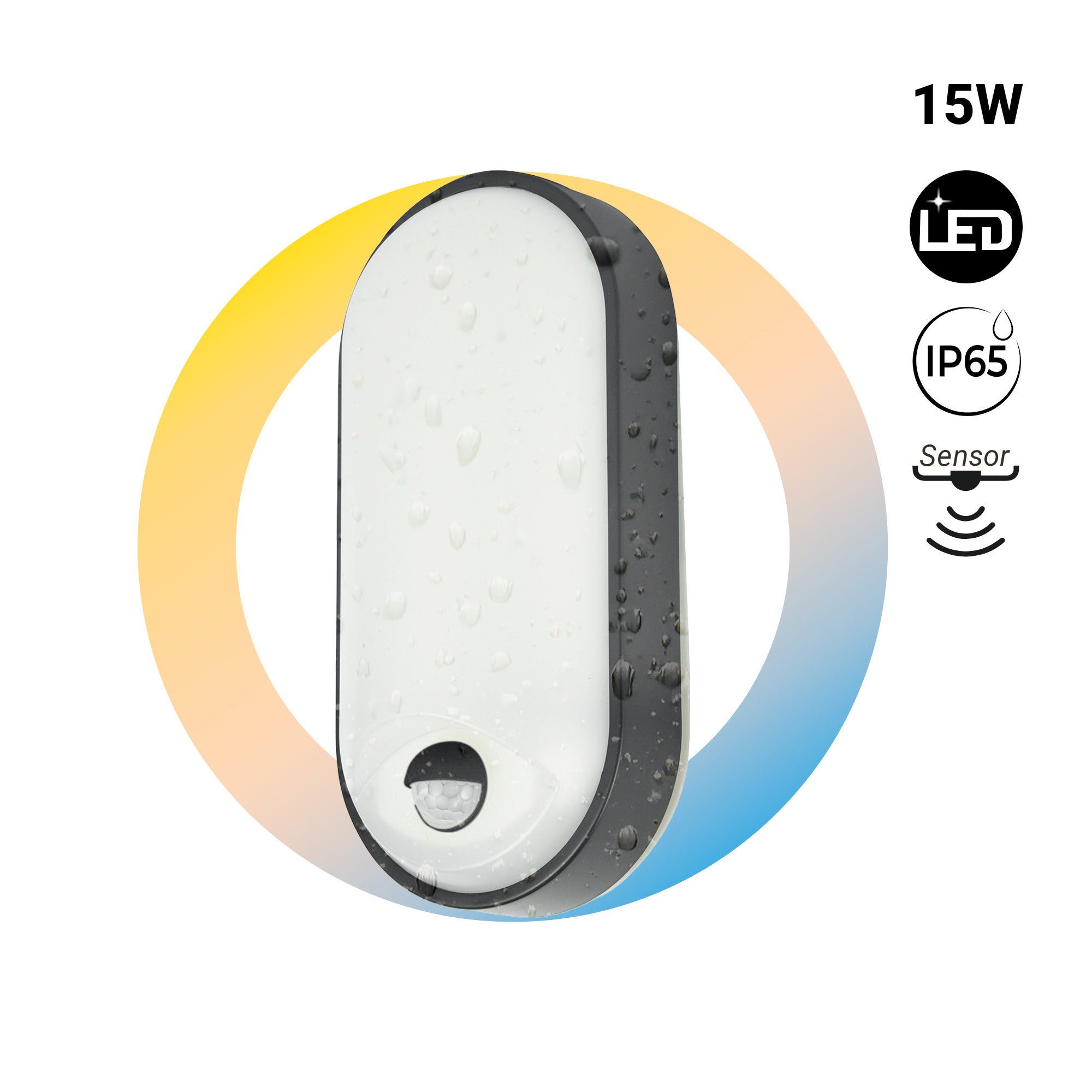 PLAFONIERA LED TONDA Da Esterno IP65 Con Sensore Presenza Crepuscolare