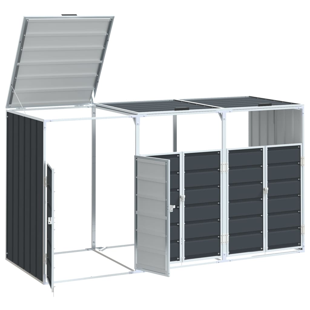 Rangement à roulettes pour poubelles pour trois bacs acier vidaXL - 5