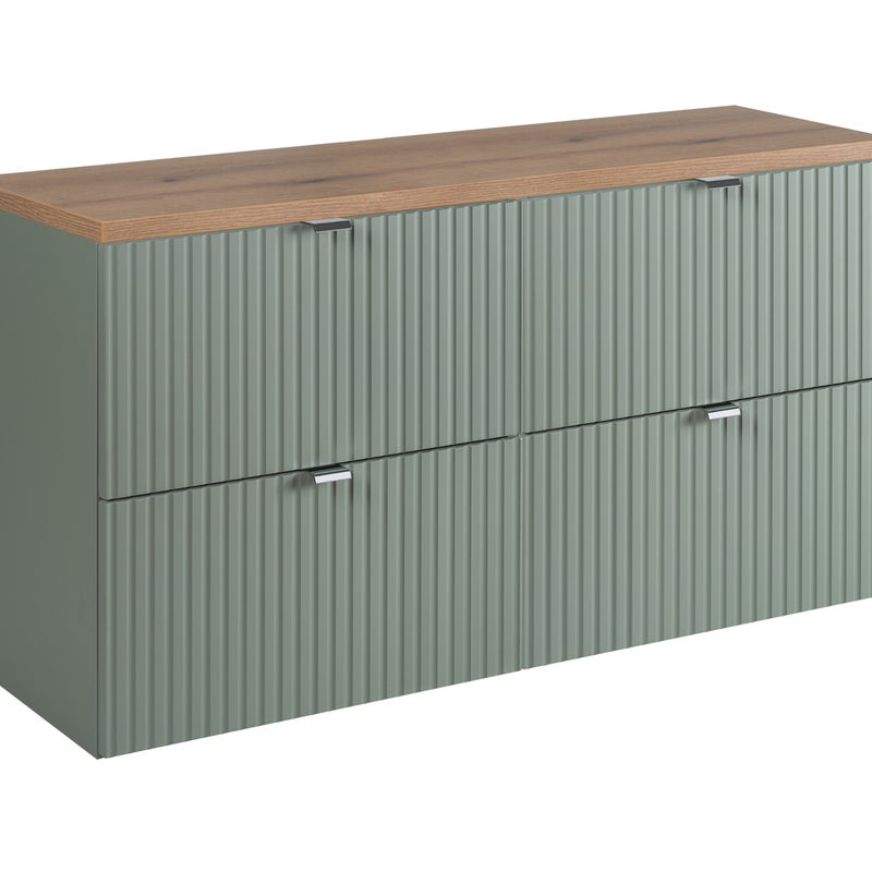 Szafka łazienkowa LINE REED GREEN 100 cm zielona blat dąb ryflowane fronty
