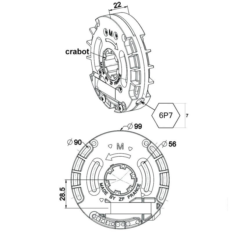Treuil crabot femelle pour sortie 6P7 - 2