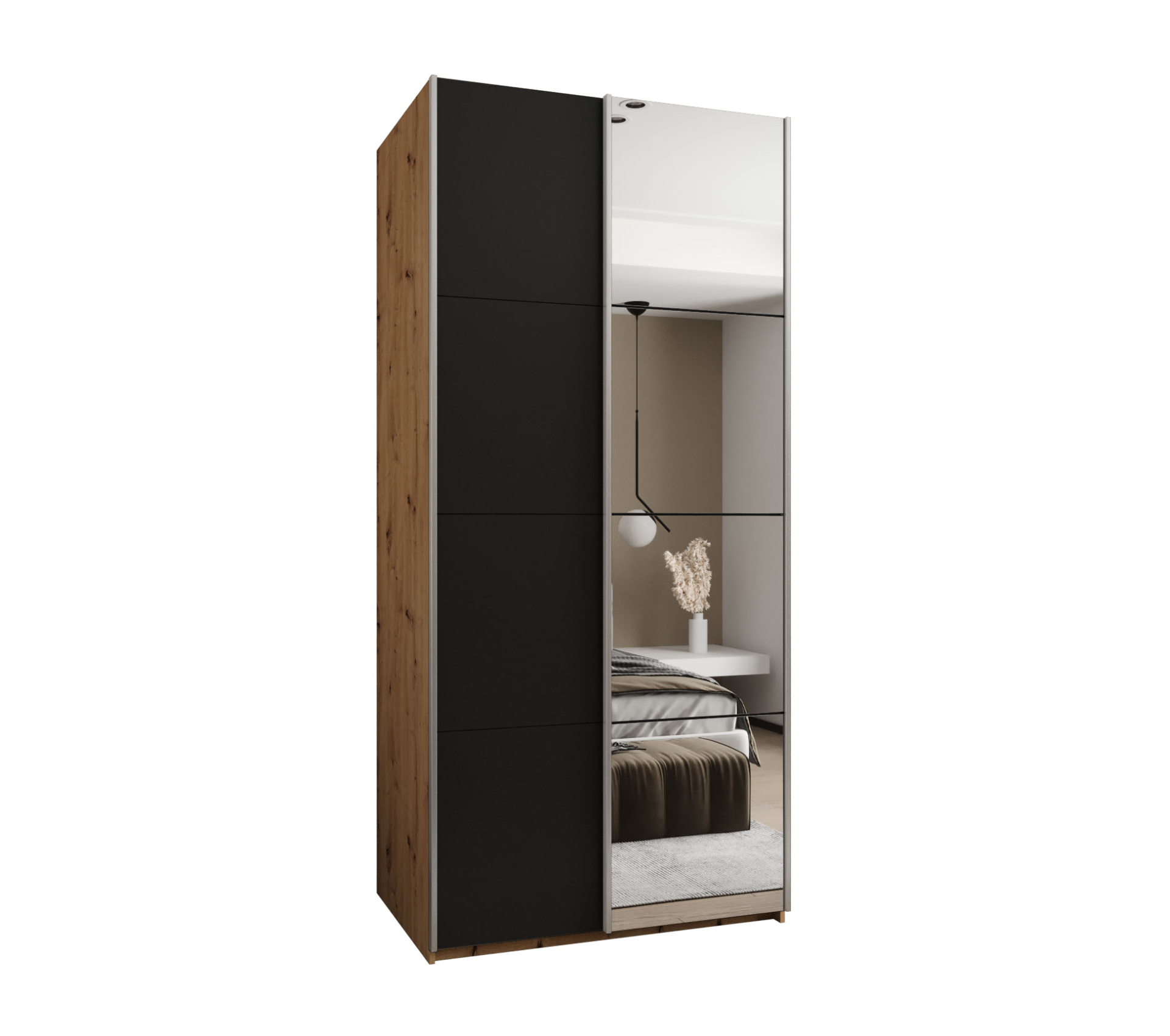 Szafa przesuwna wysoka Lux 3 120 x 64 x 245,5 cm artisan + czarny + u. srebrny - Abiks Meble