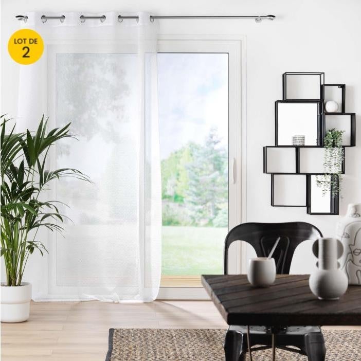 Paire De Rideaux En Voile Tissé Blanc Uni (57 X 45) 145 X 114 Cm[J1995