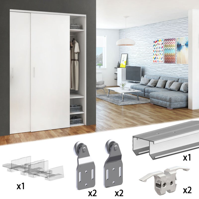 Système coulissant SLID'UP 110 pour 2 portes de placard - rail 1,5 m - 45 kg - 2