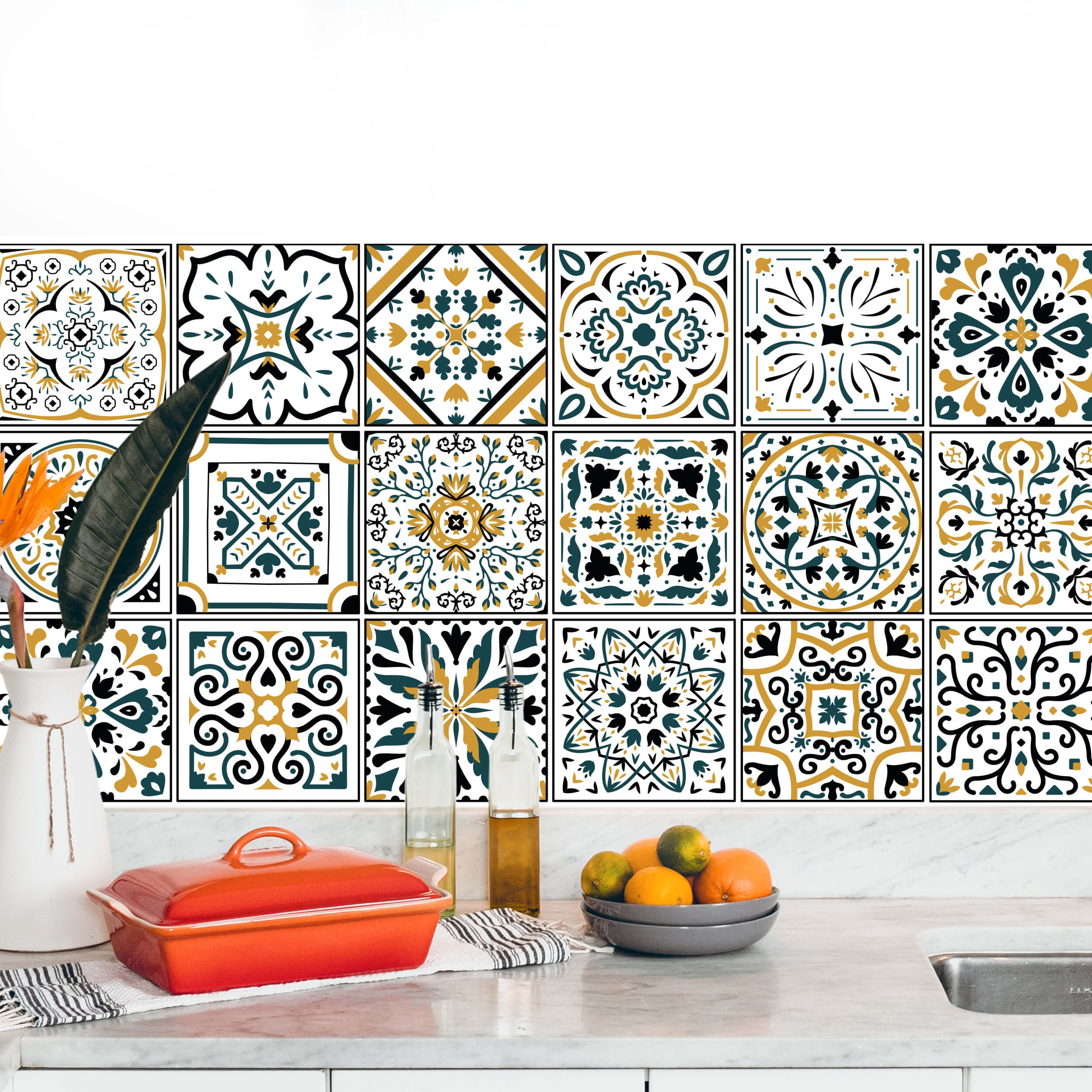 Stickers carrelage carreaux de ciment vintage 10x10cm - Kit de 24 - 3