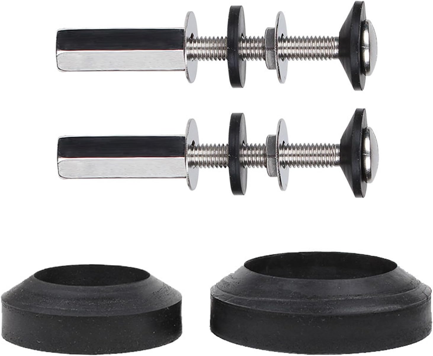 Zestaw 2 śrub do spłuczki toaletowej, wytrzymałe, nierdzewne śruby do spłuczki toaletowej z długimi nakrętkami, podwójnymi gumowymi podkładkami do śru