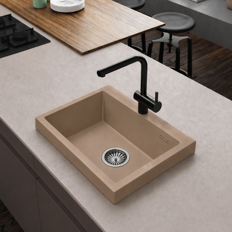Fregadero de cocina resina sobre encimera milda altura 5 cm miel | muebles desde 70 cm