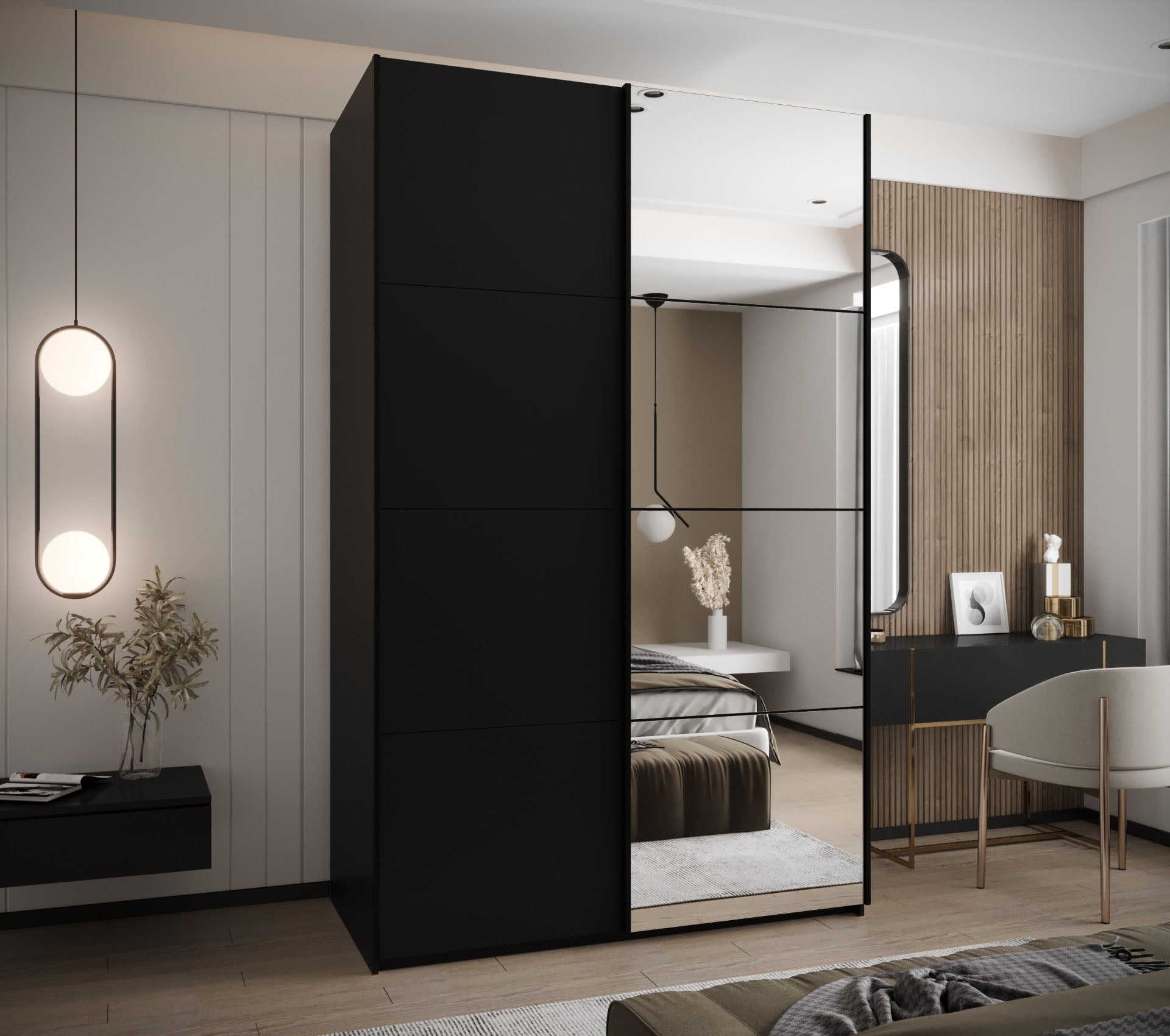 Szafa przesuwna wysoka Lux 3 150 x 64 x 245,5 cm czarny + czarny + u. czarny - Abiks Meble - 2